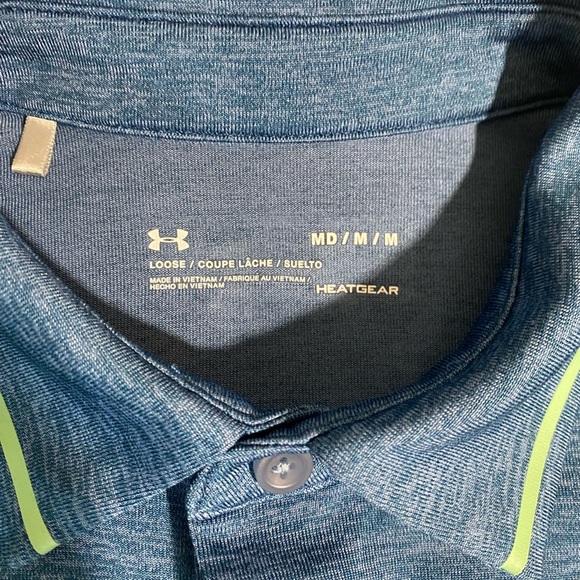 Under Armour Blue Athletic Polo Shirt with Stripe Detail - Picture 3 of 8